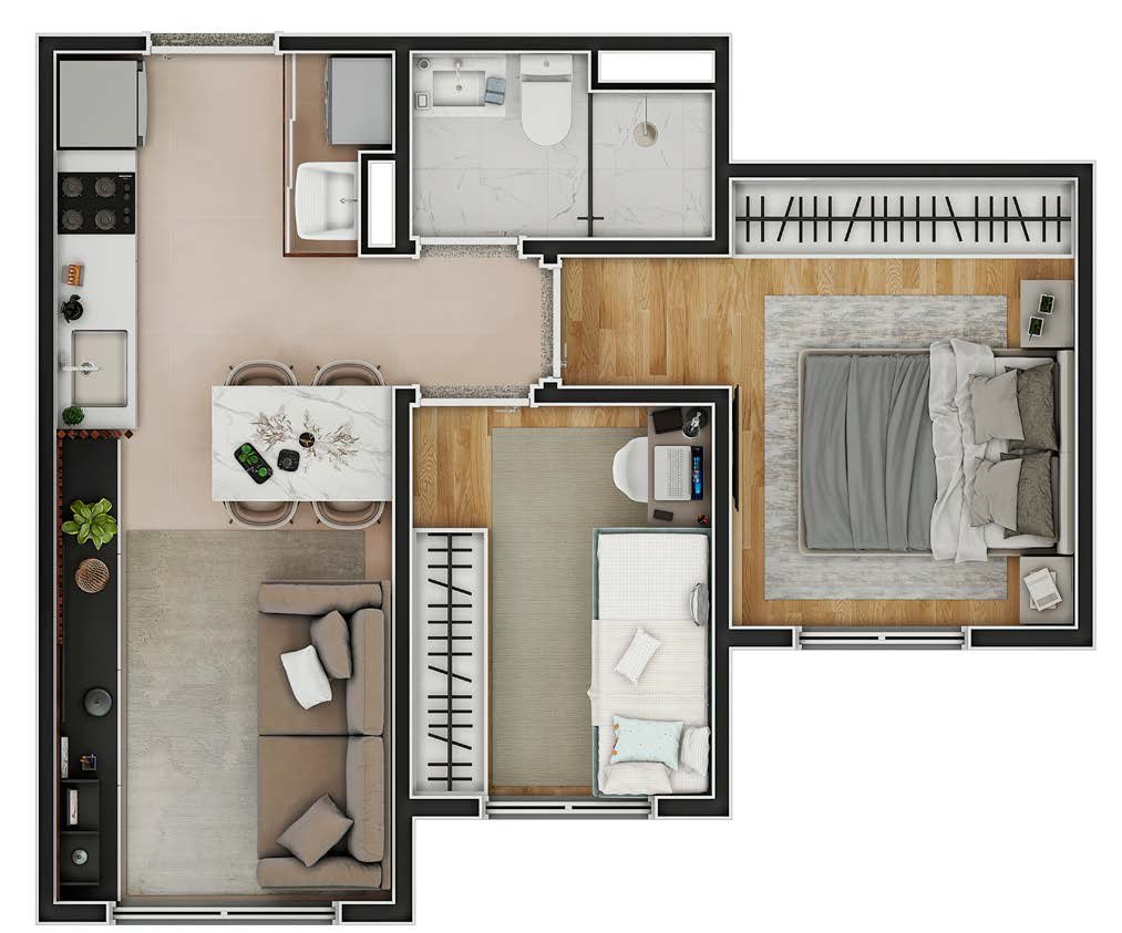 Planta Tipo 2 — 36,89 m², 2 dormitórios